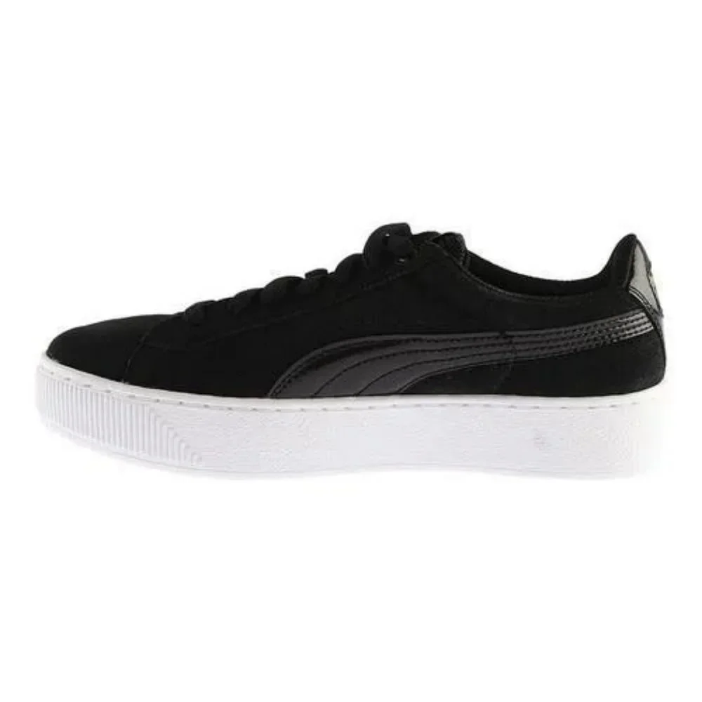 Puma Black Suede Vikky White Platform Low Top Sporty Comfort Leather Sneakers 8 - Picture 13 of 13